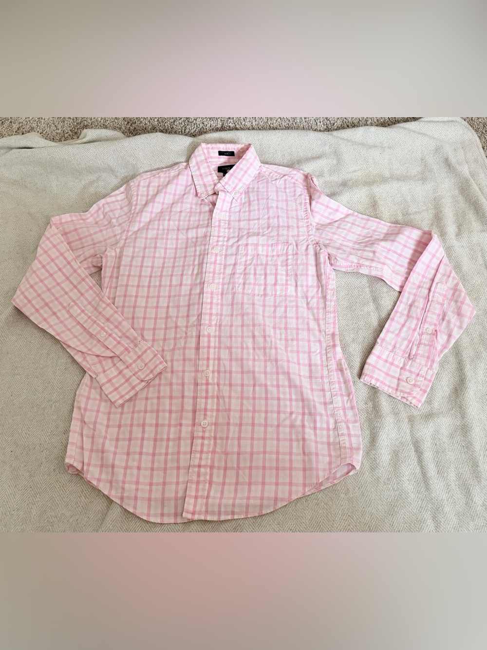 J.CREW Men’s Slim Fit Pink/White Check Button-Down Shirt Long Sleeve S E5617
